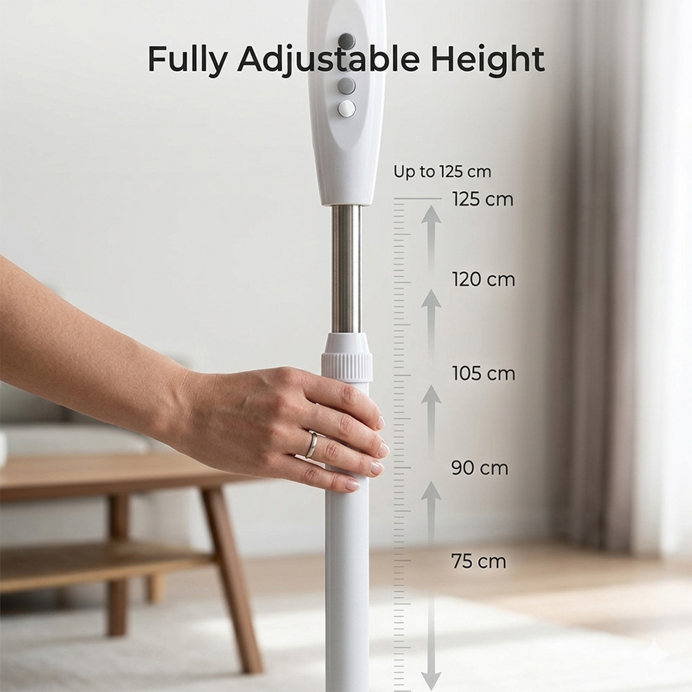 Alivio White 3 Blade Quiet Adjustable Oscillating Pedestal Floor Fan 45W Image 5
