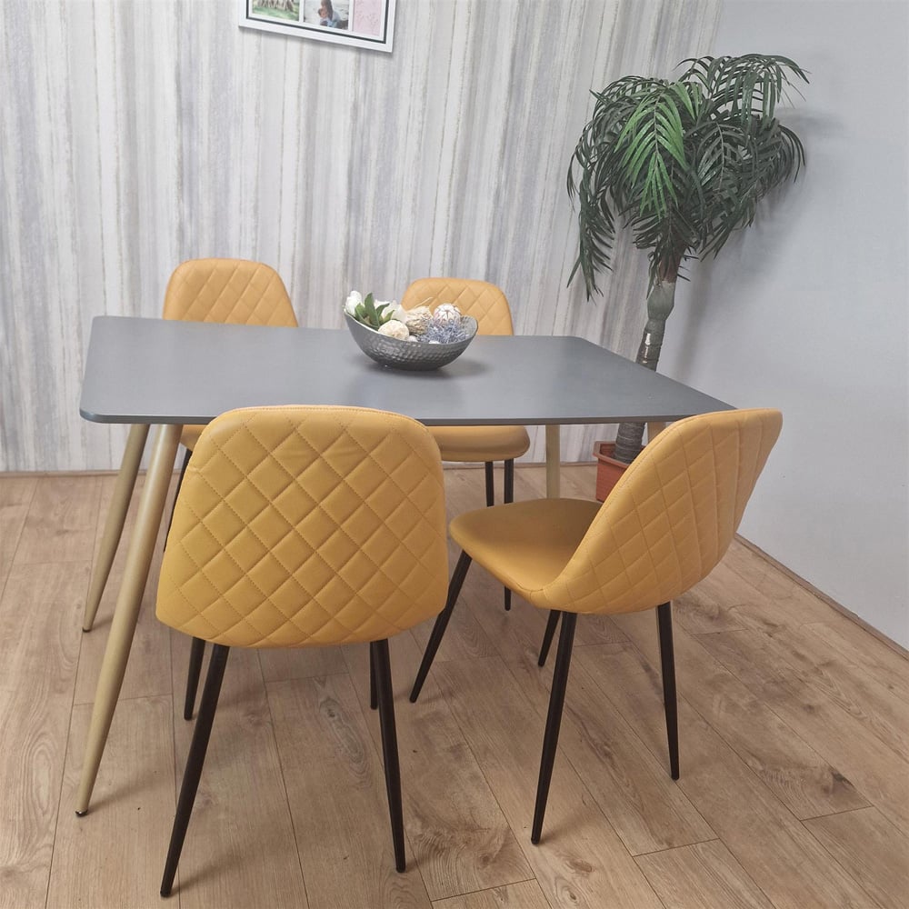 Portland 4 Seater Faux leather Dining Set Grey and Mustard Image 2