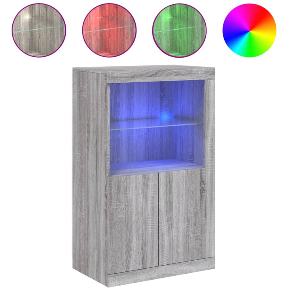 vidaXL 2 Door 2 Shelf LED Grey Sonoma Oak Side Cabinet Image 3