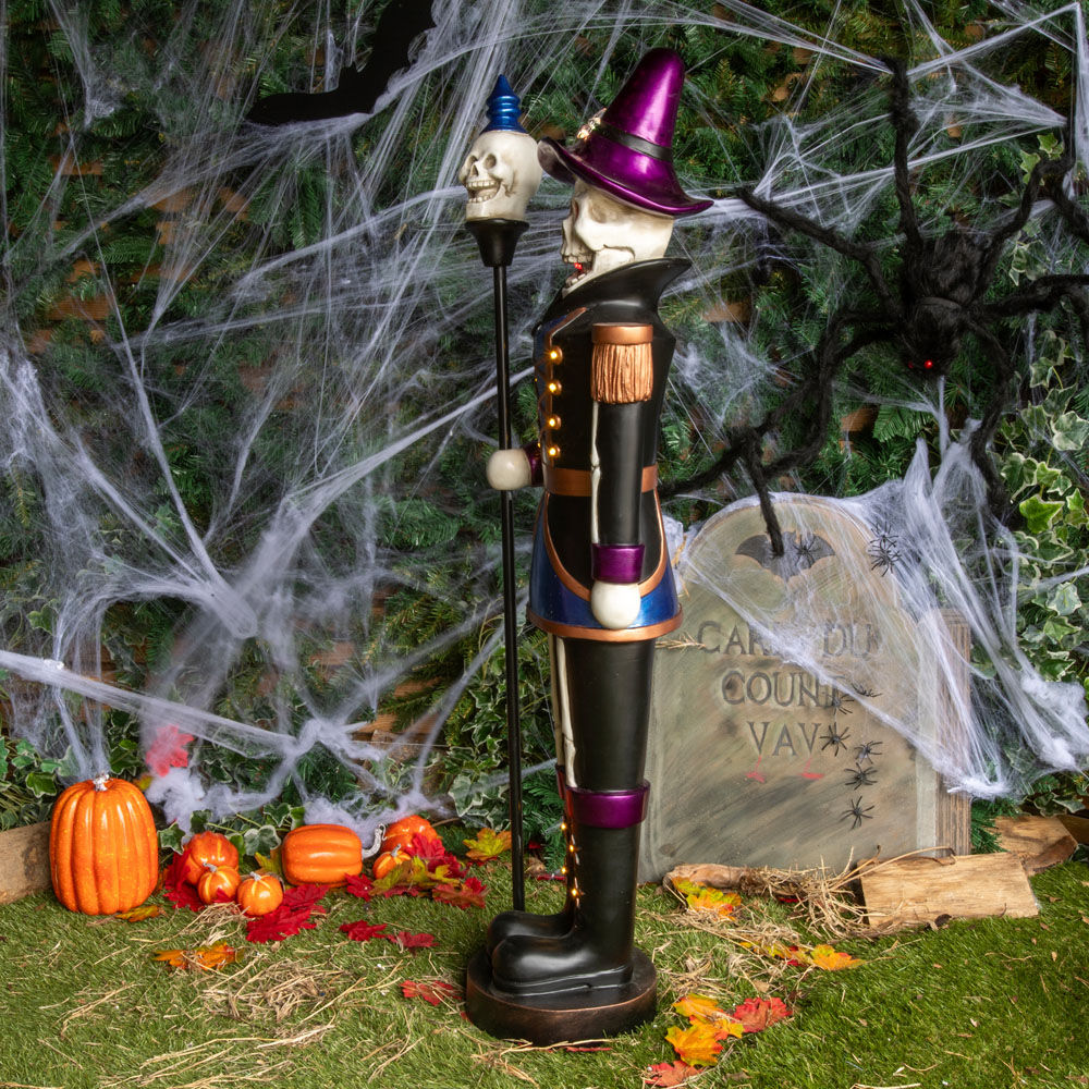 Blue and Purple Nutcracker Skeleton with Skull Staff Halloween Decoration 4ft Image 9