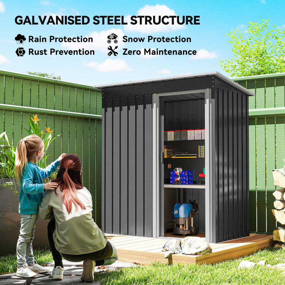 Outsunny 5 x 3ft Black Metal Pent Garden Shed Image 5
