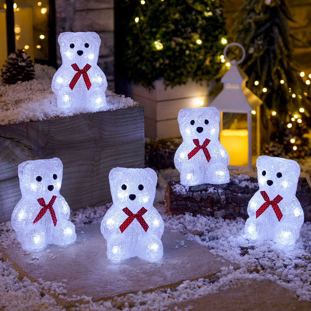 5 Piece Acrylic Bow Bear Decorations White Image 1