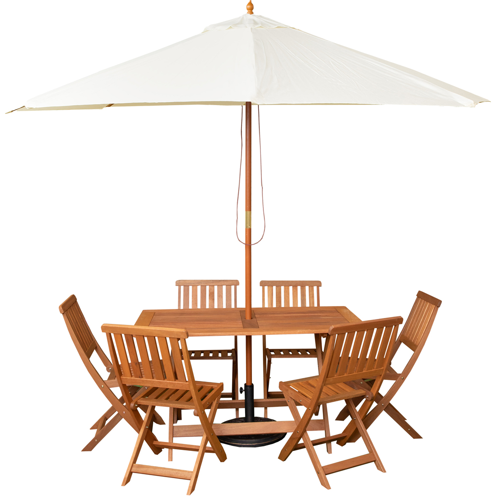 Samuel Alexander 6 Seater Wooden Rectangular Foldable Dining Set with Cream Parasol and Base Image 2