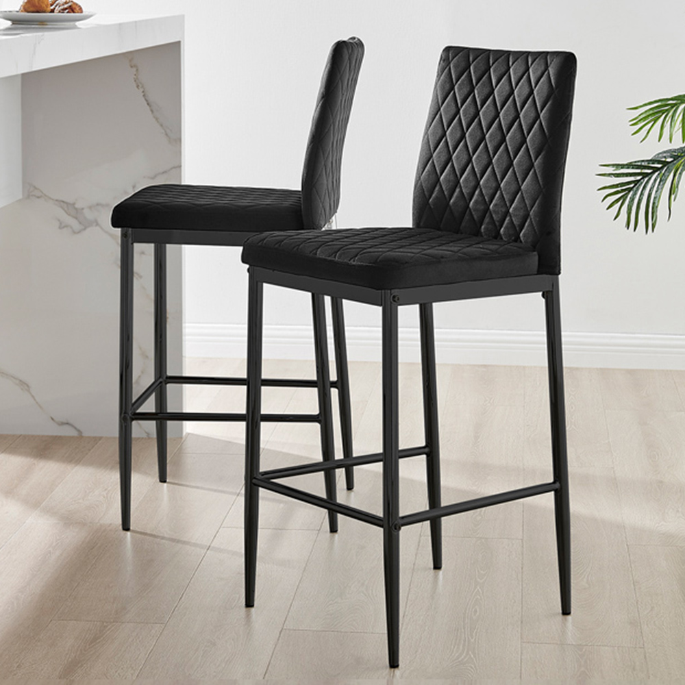 Furniturebox Modern Valera Black Velvet Bar Stool Set of 2 Image 1