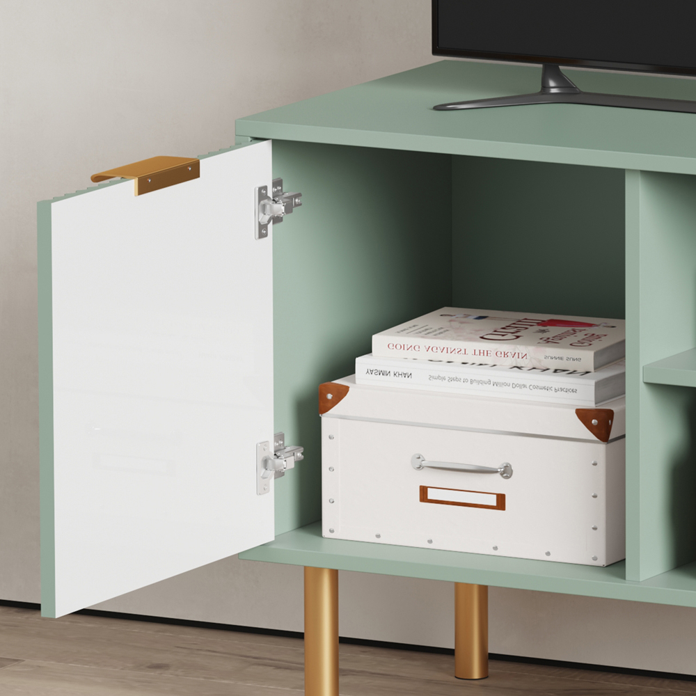 FurnitureHMD Single Door 2 Shelf Green Wave Pattern TV Unit Image 6