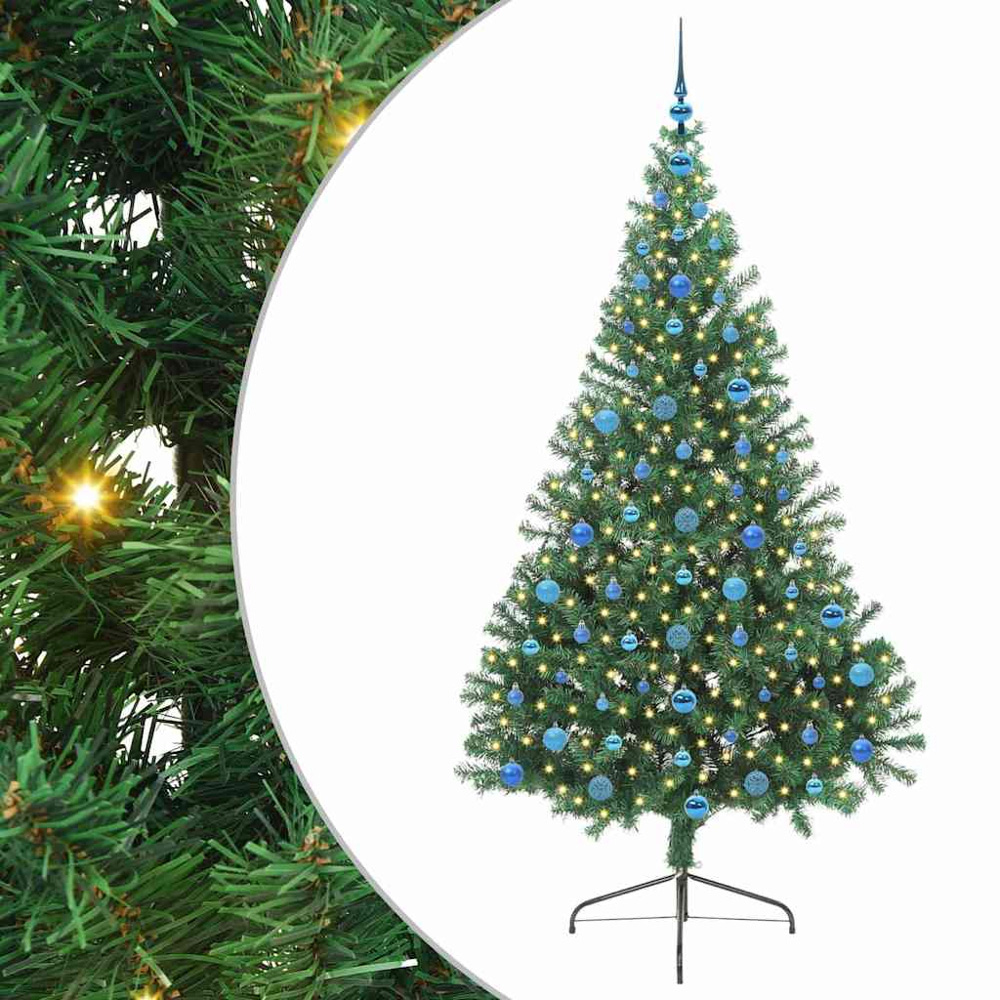 vidaXL Pre-Lit Blue Baubles Green Artificial Christmas Tree 7ft Image 2