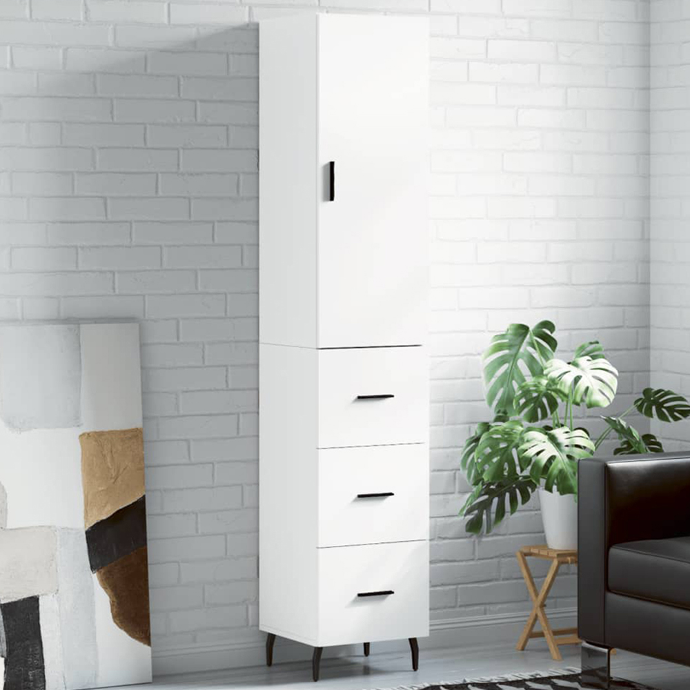 vidaXL Single Door 3 Drawer White Slim Highboard Image 1