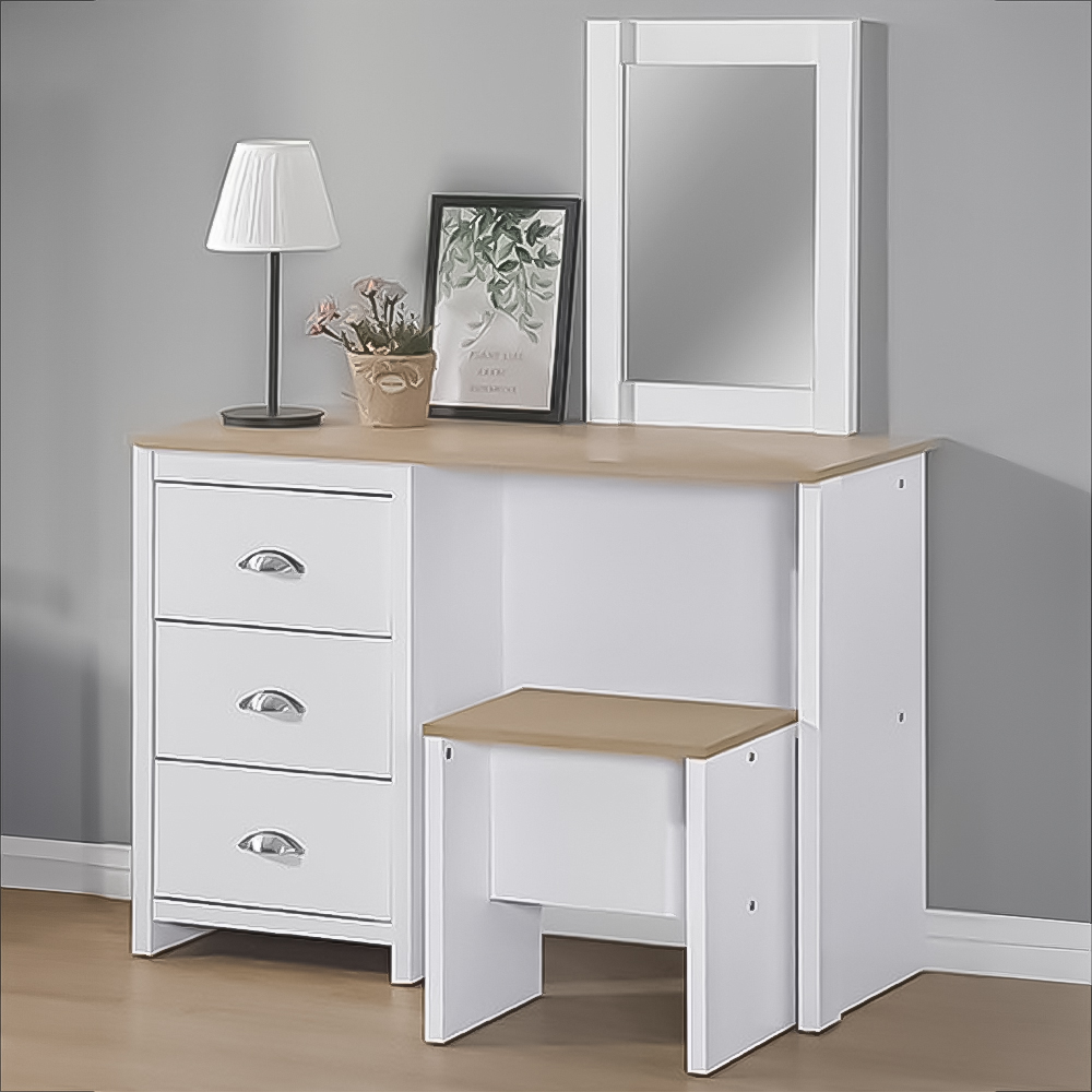Brooklyn 3 Drawer White and Oak Dressing Table Set Image 1