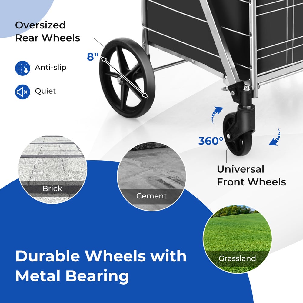 Costway White Folding Shopping Cart with Waterproof Liner Image 4