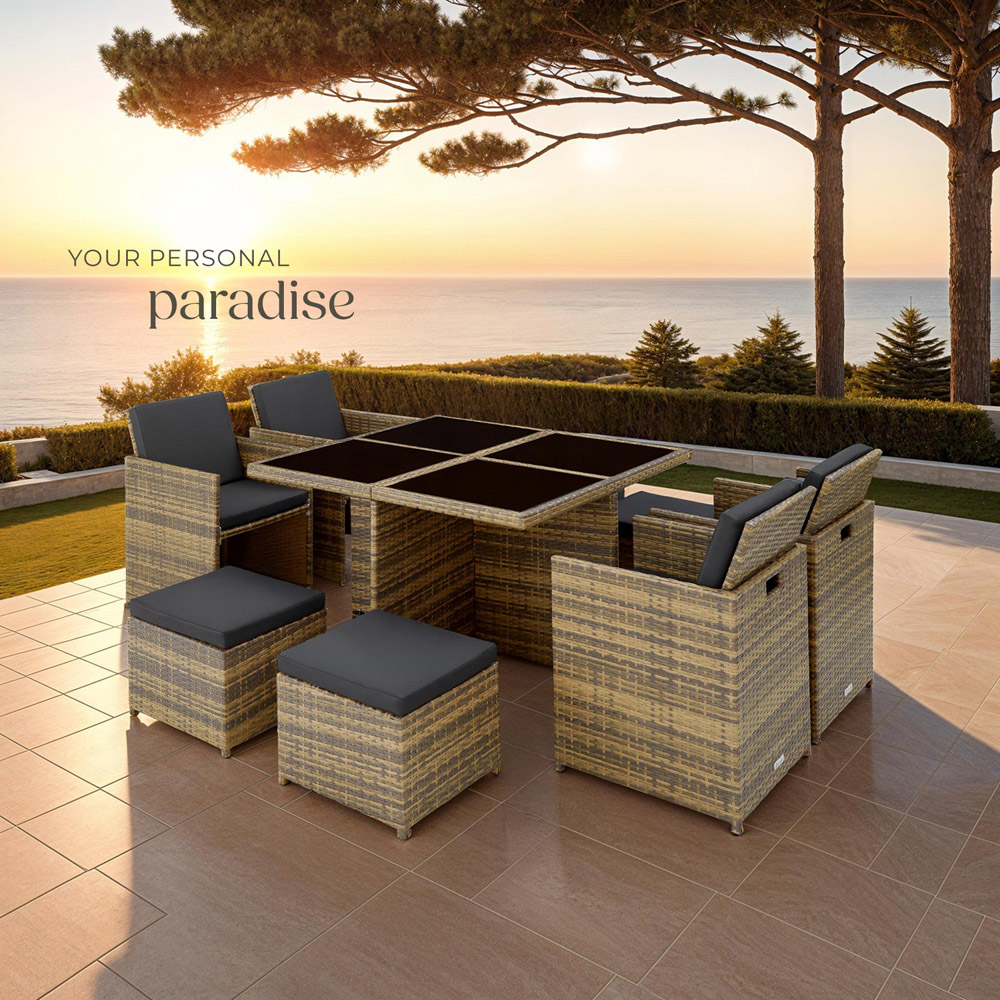 tectake Manhattan 8 Seater Rattan Garden Dining Set Natural Image 3