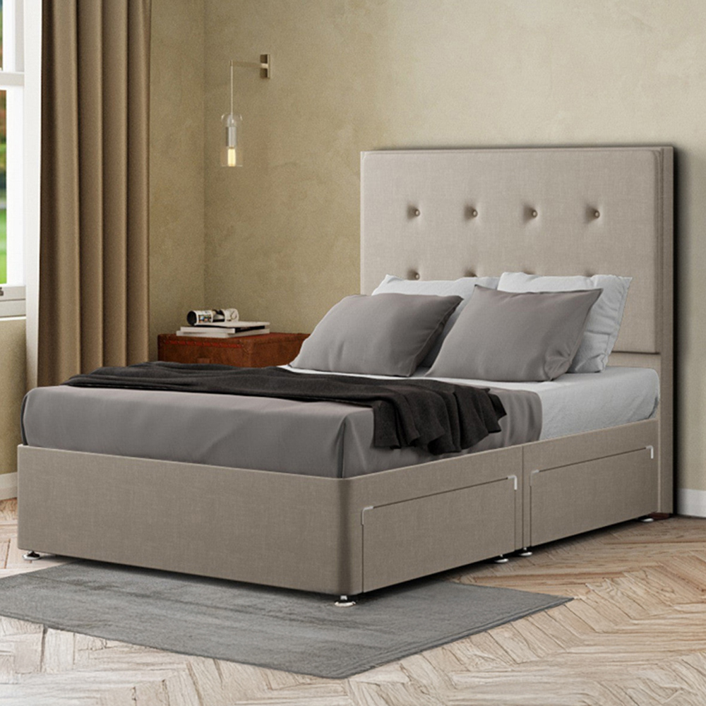 Portland Darlington Double Cream Malham Weave Divan Bed with 2 Drawers and Headboard Image 1