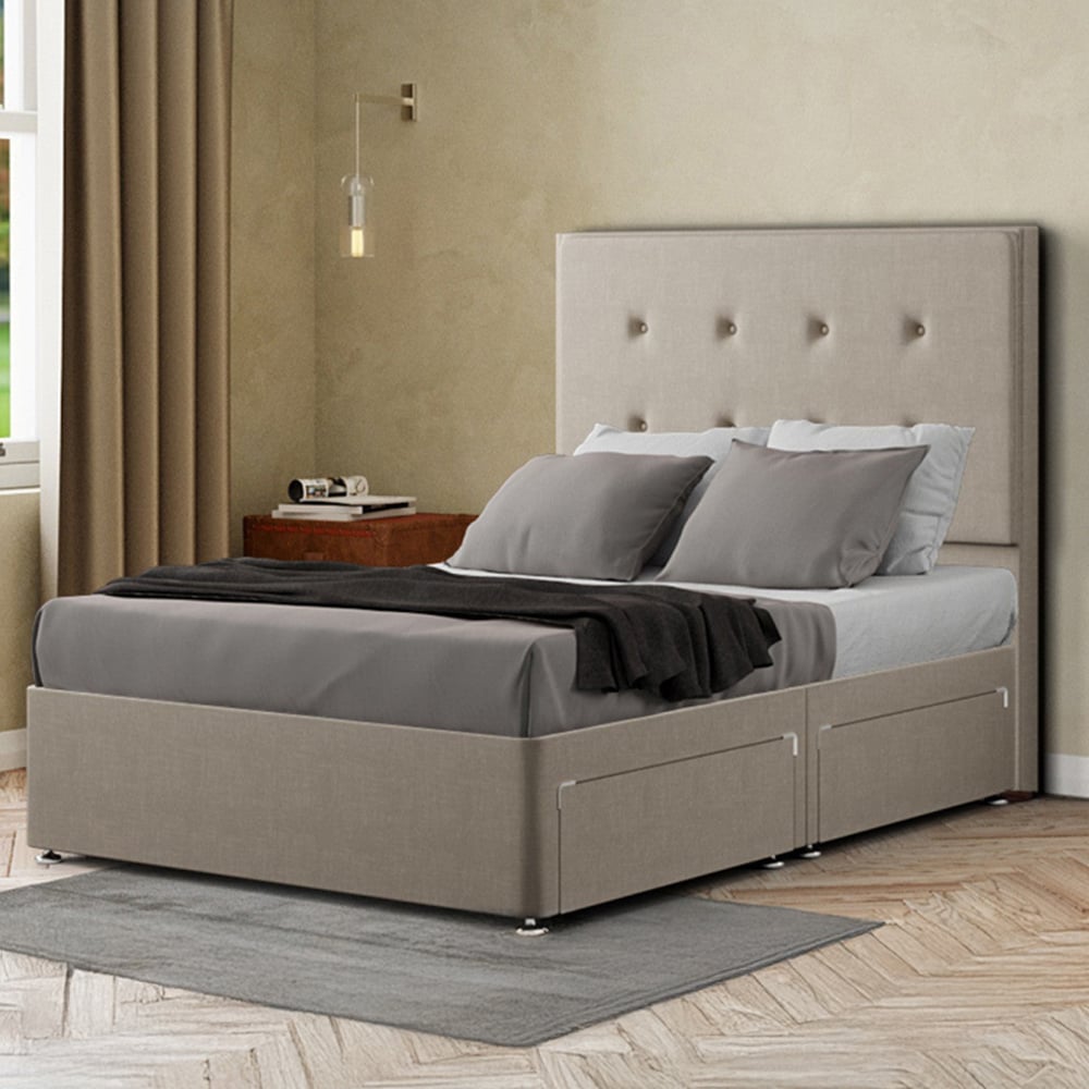 Portland Darlington Small Double Cream Malham Weave Divan Bed with 2 Drawers and Headboard Image 1