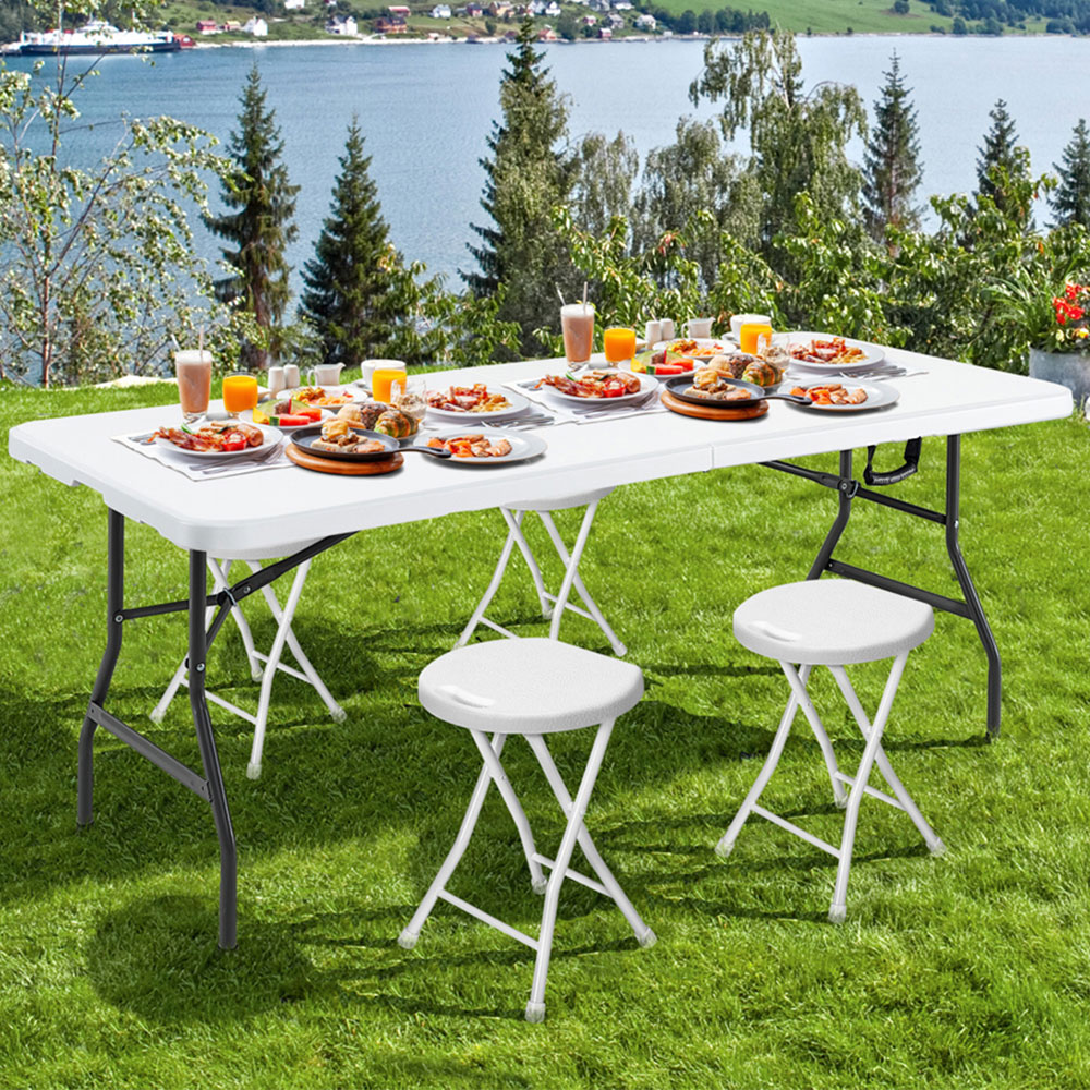 Costway Plastic Folding Dining Table with Metal Legs Image 1