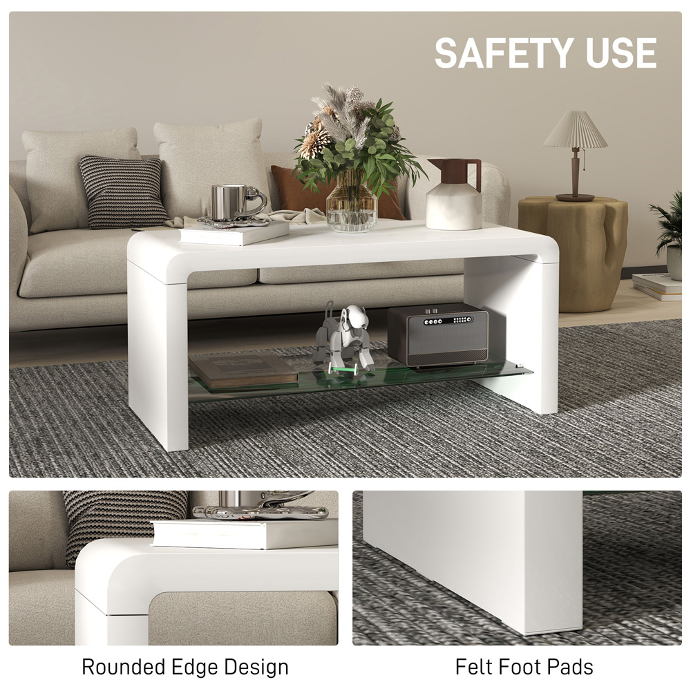 HOMCOM 2-TierHigh Gloss White Storage Coffee Table Image 6