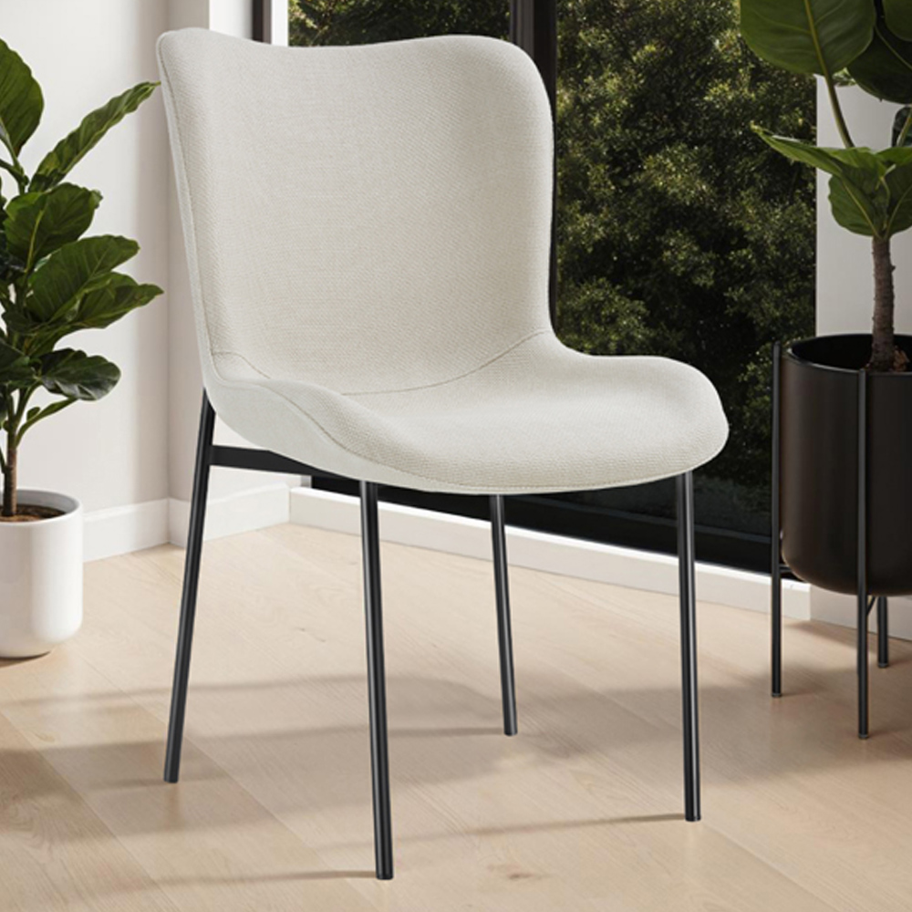 tectake Tessa Set of 4 Off White and Black Woven Fabric Padded Dining Chair Image 1