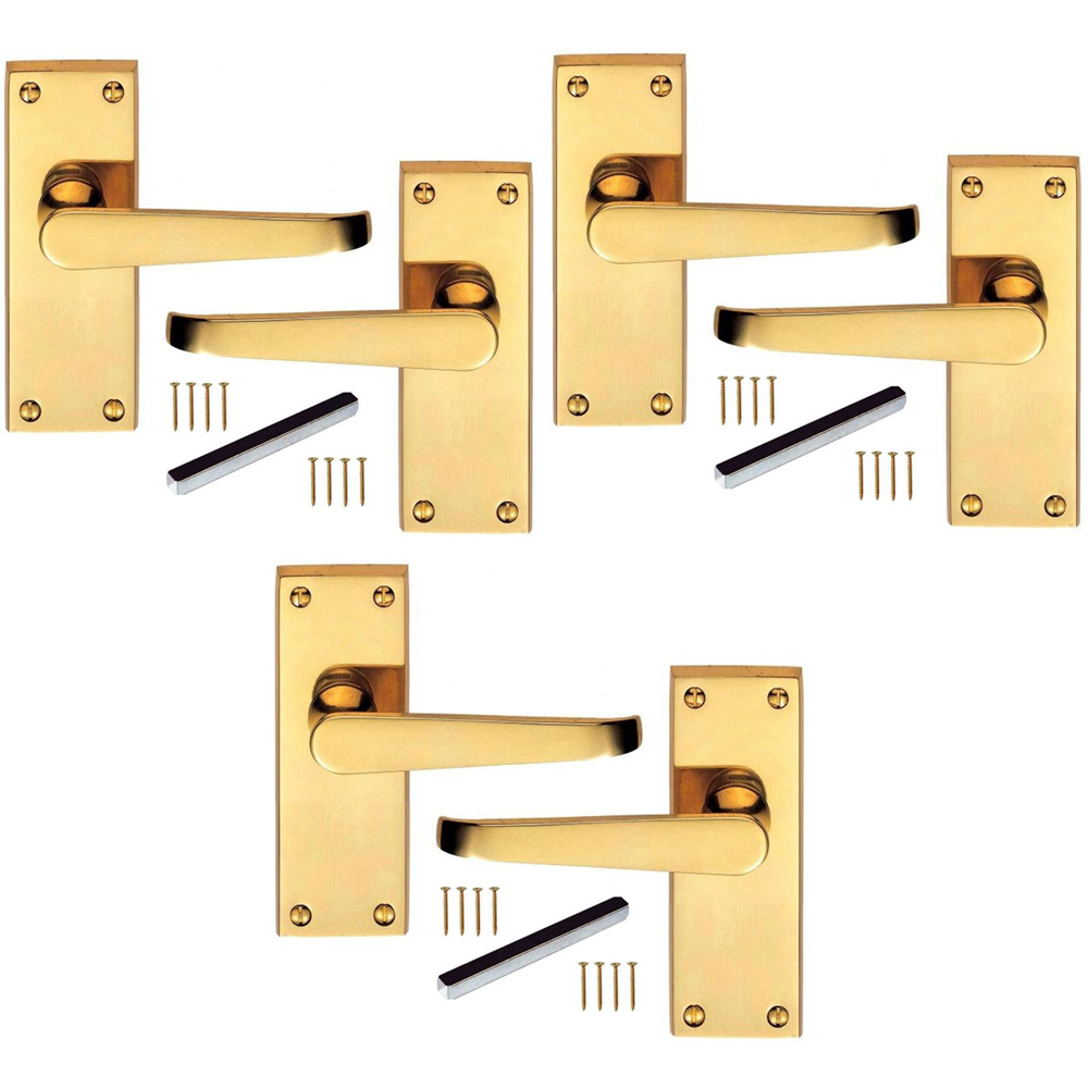 Golden Grace Polished Brass Victorian Straight Latch Door Handle Set 3 Pack Image 1