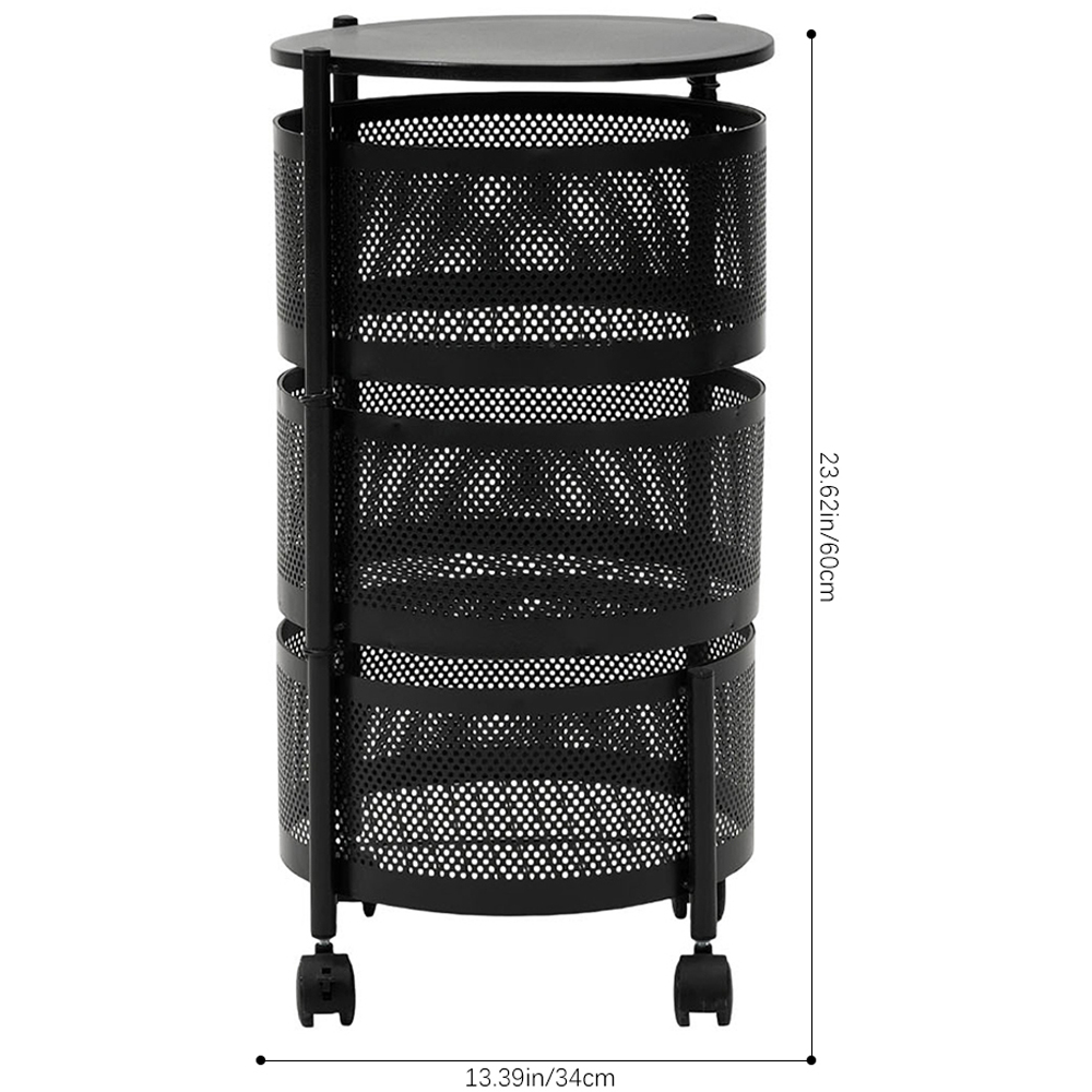 Living and Home 3-Tier Black Kitchen Storage Trolley with Rotating Basket Image 8