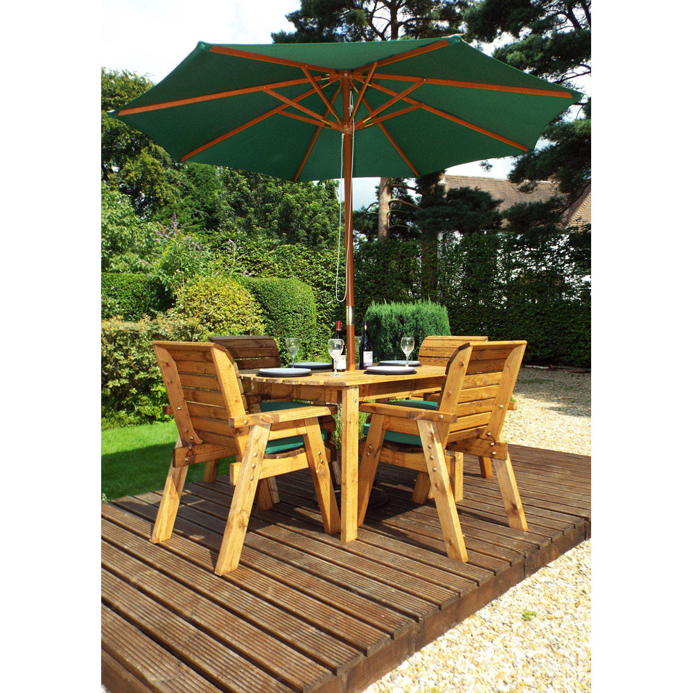 Charles Taylor Solid Wood 4 Seater Rectangle Outdoor Dining Set with Green Cushions Image 8