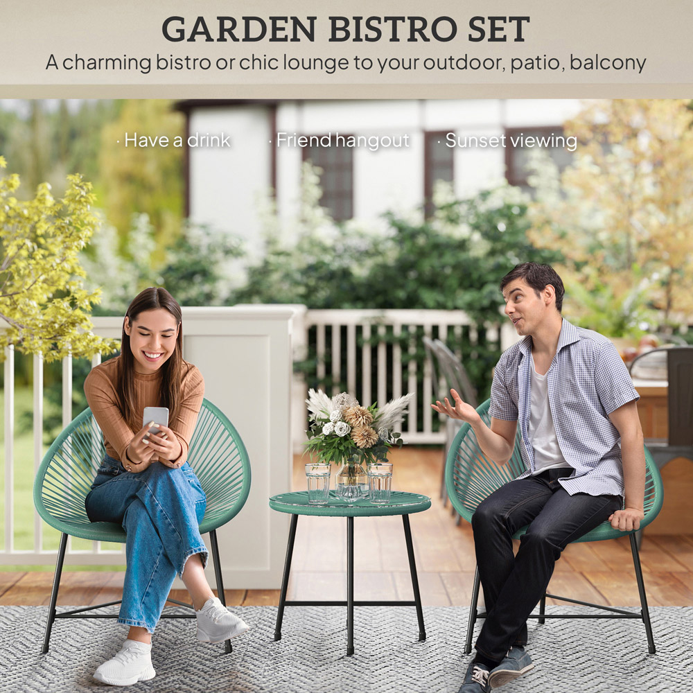 Outsunny 2 Seater Green Rattan Acapulco Garden Bistro Set Image 4