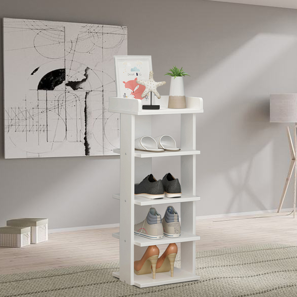Living and Home 5 Tier White Wooden Open Shoe Rack Image 4