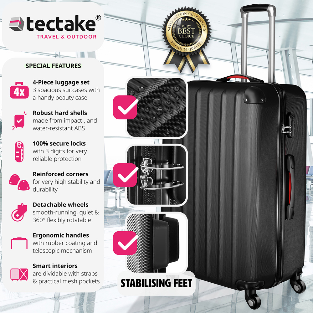 Tectake Pucci Set of 4 Black Hard Shell Travel Suitcase Set Image 3