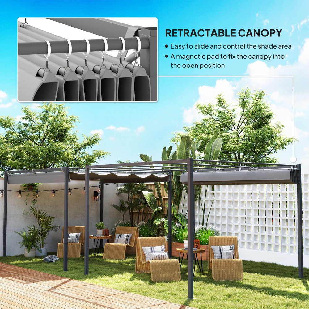 Outsunny 3 x 3m Grey Garden Pergola with Retractable Roof Image 4
