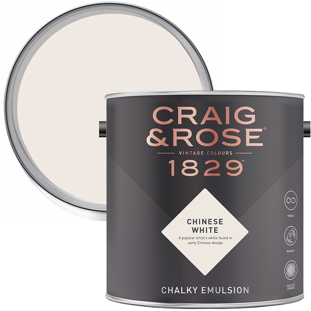 Craig & Rose 1829 Vintage Walls and Ceilings Chinese White Chalky Matt Emulsion Paint 2.5L Image 1