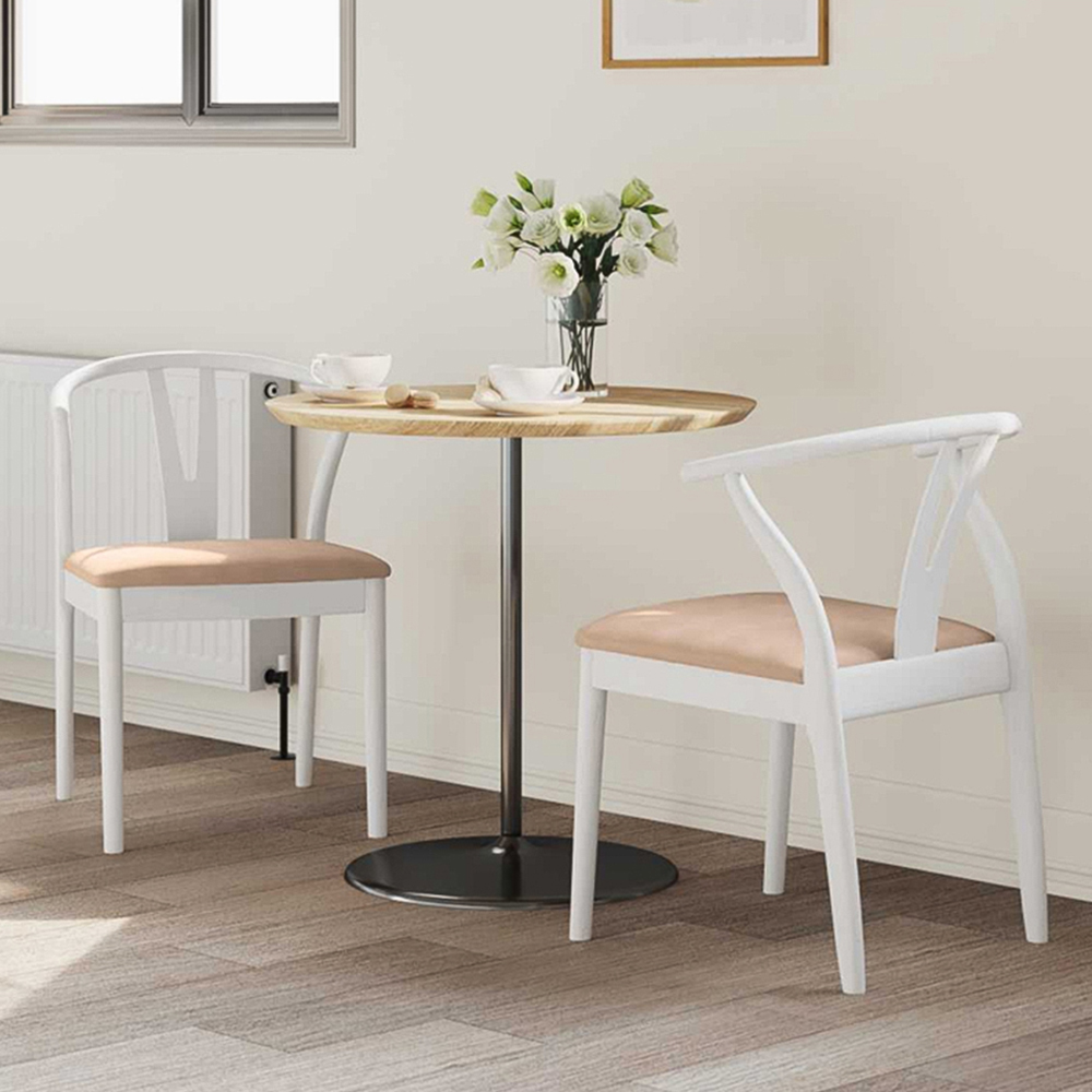 vidaXL Set of 2 White and Brown Rubberwood Curved Vintage Dining Chairs Image 1