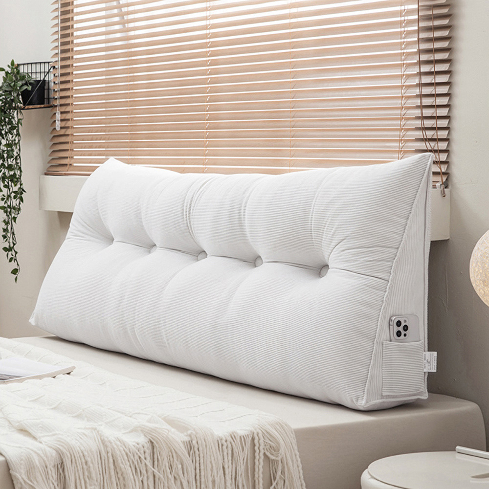 Living and Home Beige Corduroy Wedge Headboard Pillow with Side Pocket 150 x 20cm Image 2