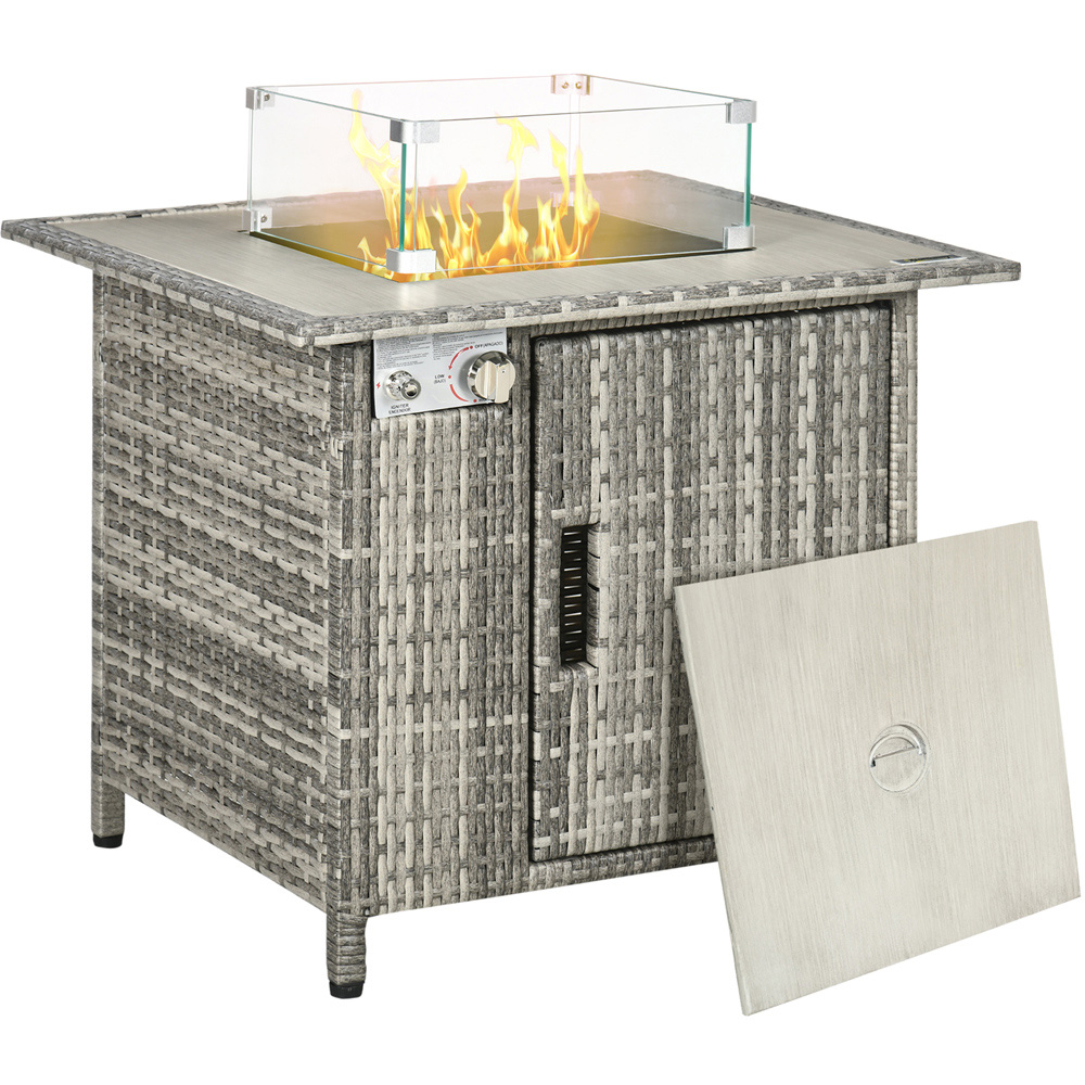 Outsunny Grey Rattan Fire Pit Table with 50000 BTU Burner Image 1