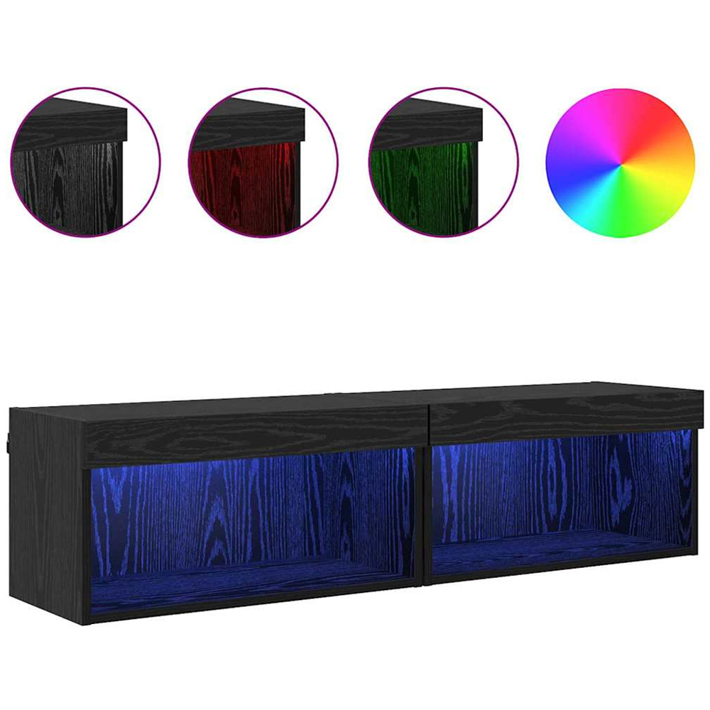 vidaXL Single Shelf Black Oak TV Cabinet with LED Lights Set of 2 Image 4