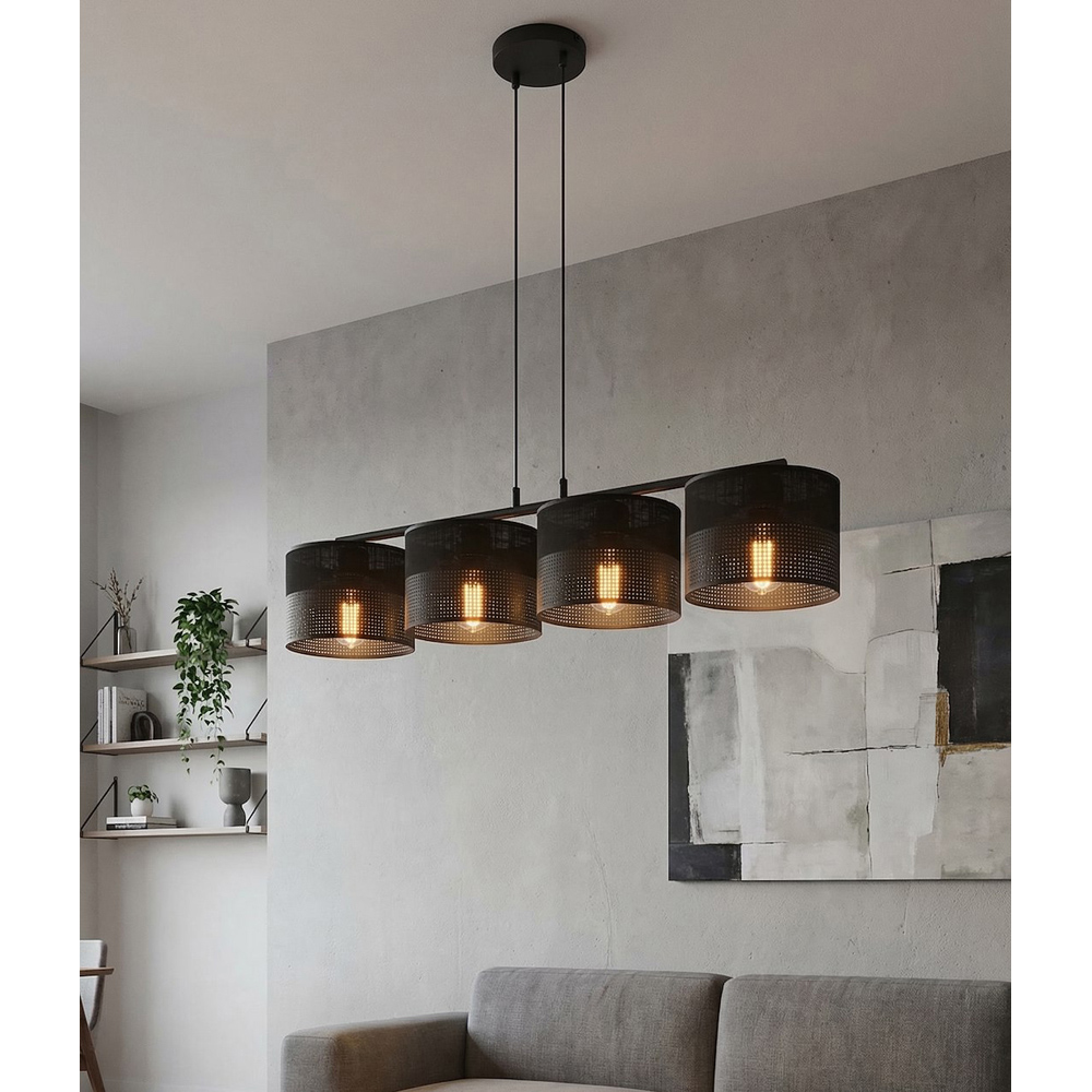 Emibig Karbon 4 Light Cylindrical Shade Black E27 Ceiling Pendant Light Image 7