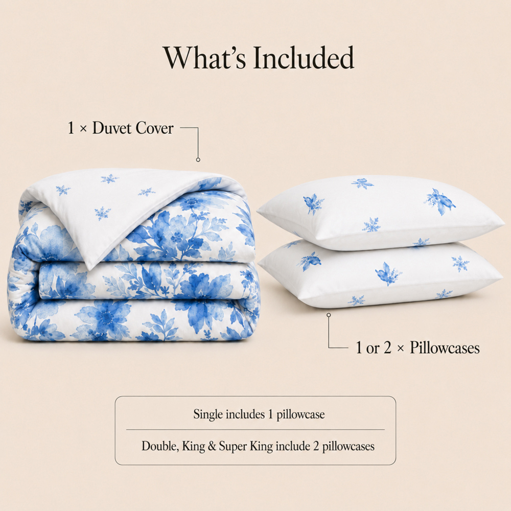 MHG Living Single Blue Blossom Breeze Floral Bird Reversible Duvet Cover Set Image 5