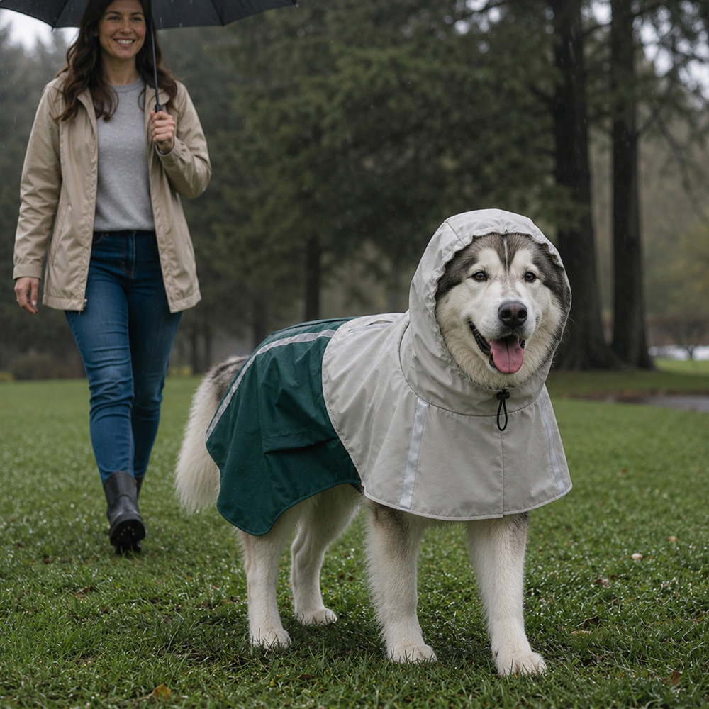 PawHut Green Dog Raincoat with Hood XL Image 2