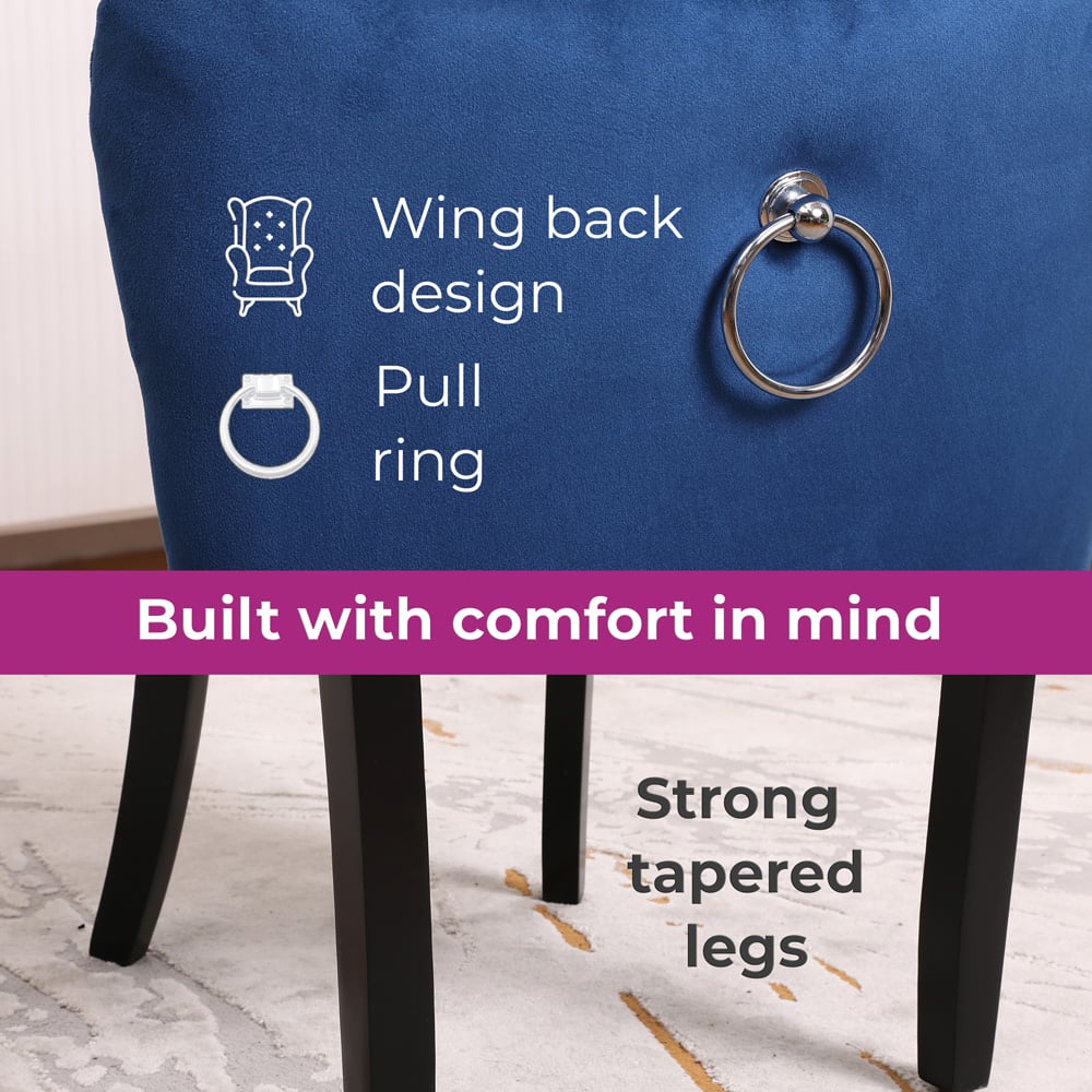 Neo Set of 2 Blue Studded Velvet Dining Chair Image 7