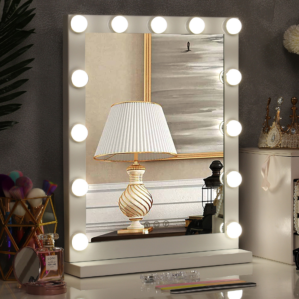 Living and Home Hollywood Style Lighted Rectangular Makeup Mirror with Base Image 6