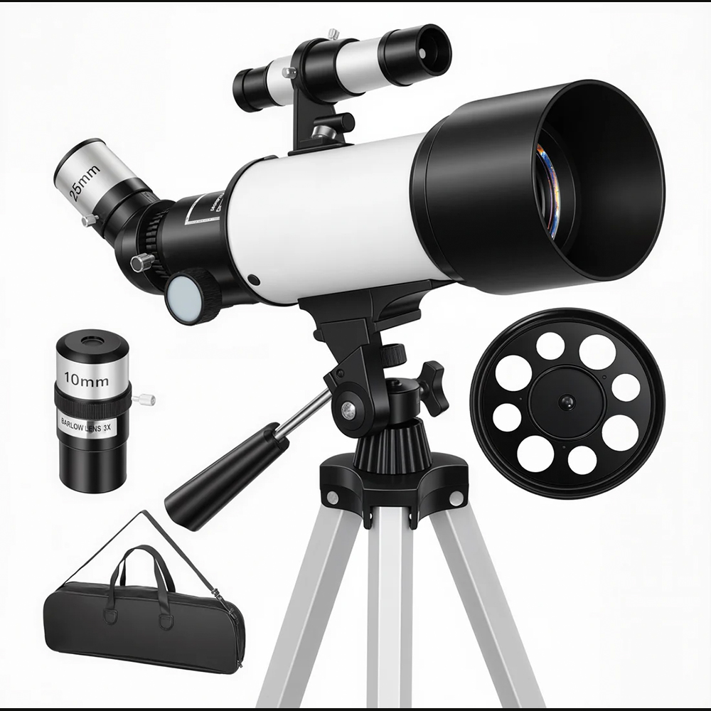 Outsunny White 70mm Aperture Refractor Astronomy Telescope with Carry Bag Image 1
