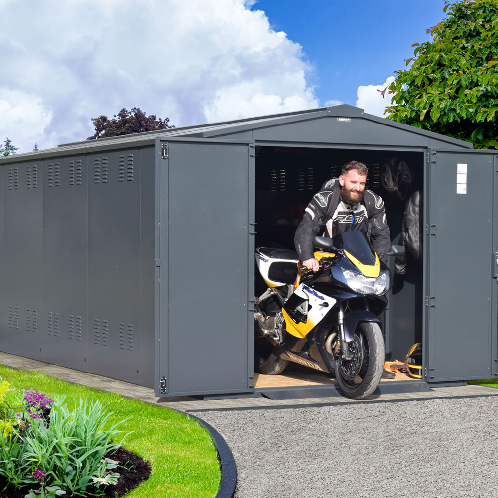 Asgard Gladiator 7 x 18ft Double Door Cream High Security Apex Motorcycle Garage Image 9