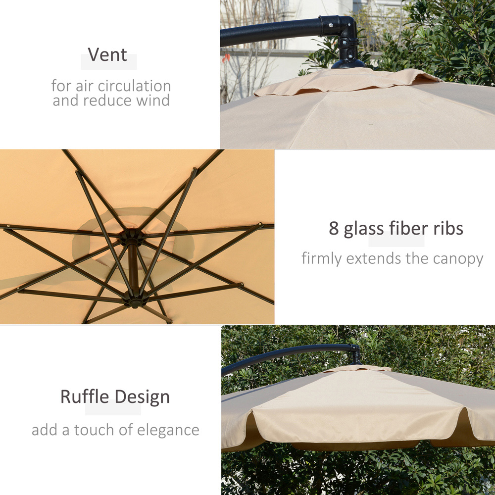 Outsunny Light Brown Cantilever Parasol with Cross Base 2.7m Image 6