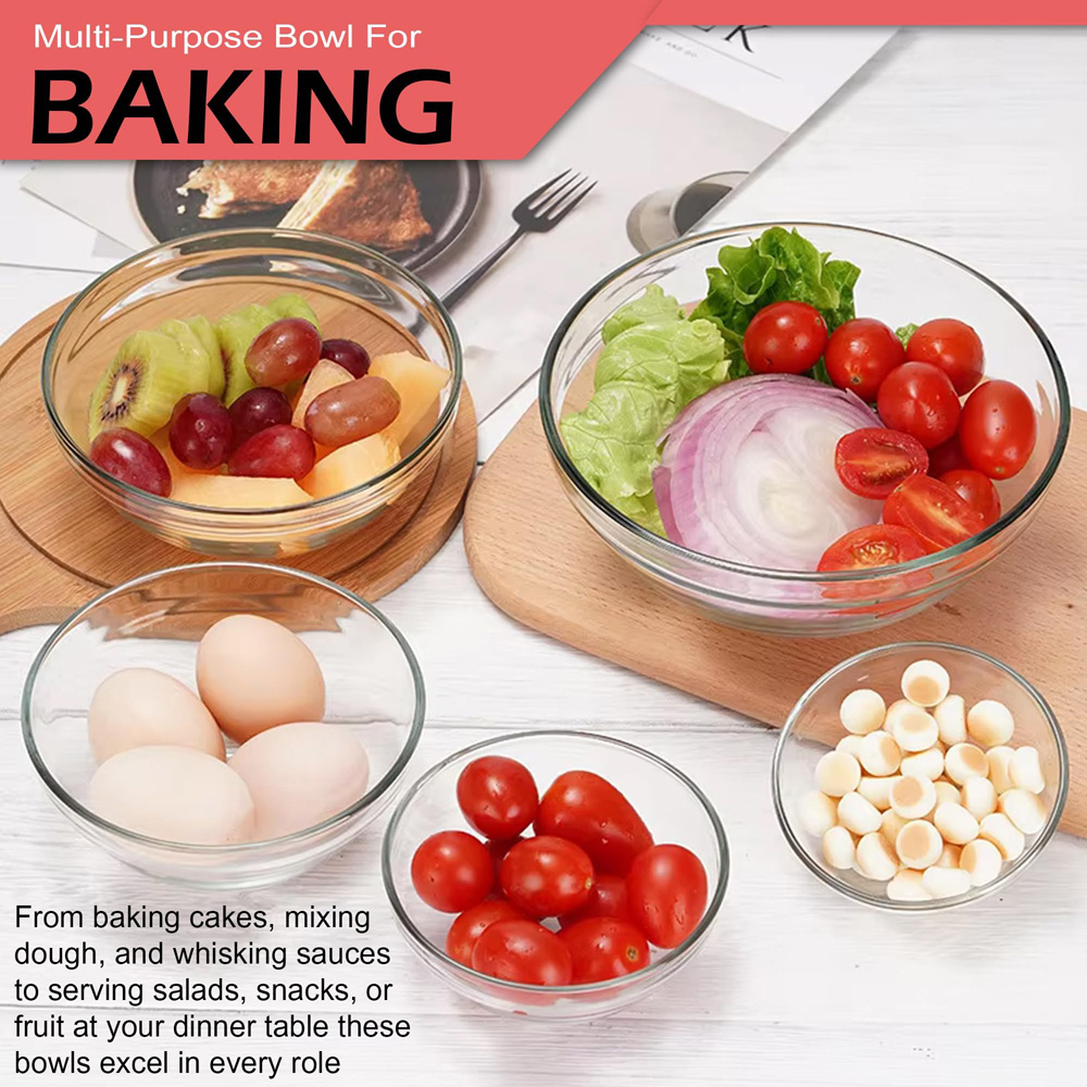 ATEK 5 Piece Stackable Glass Food Storage Bowl Set with Colour Lids Image 4