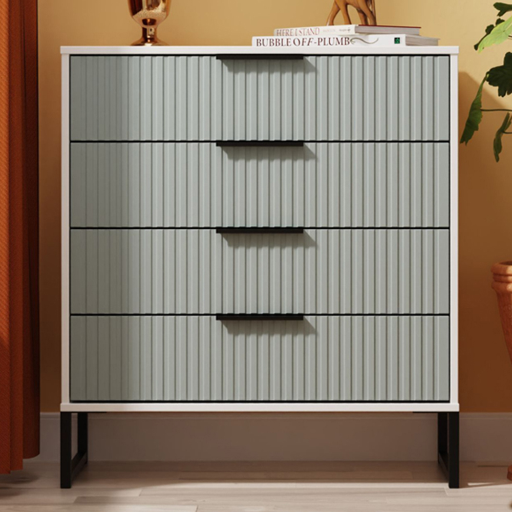 Crowndale Fluted 4 Drawer Duck and White Matt Chest of Drawers Ready Assembled Image 1