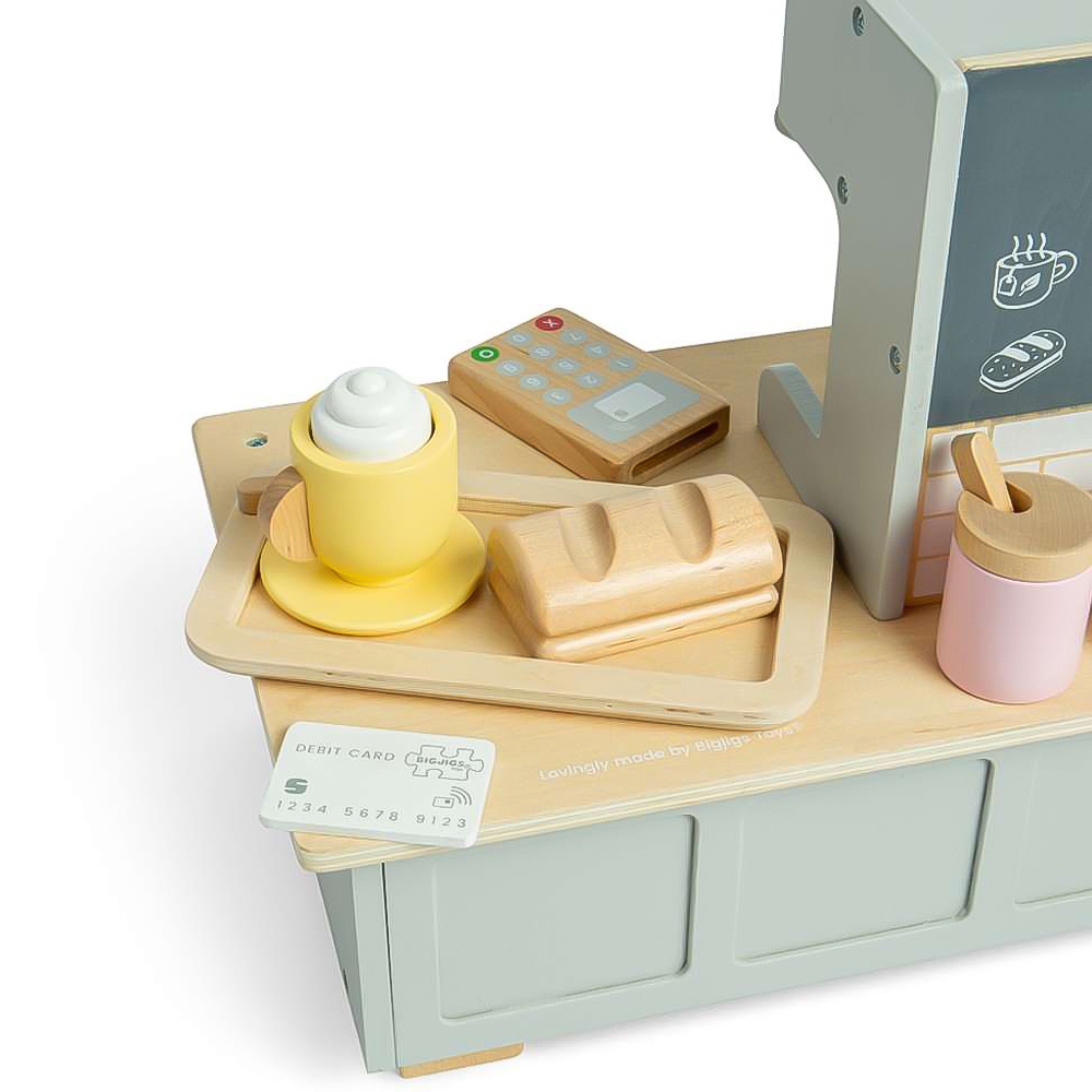 Bigjigs Toys Kids Wooden Coffee Shop Playset Image 6