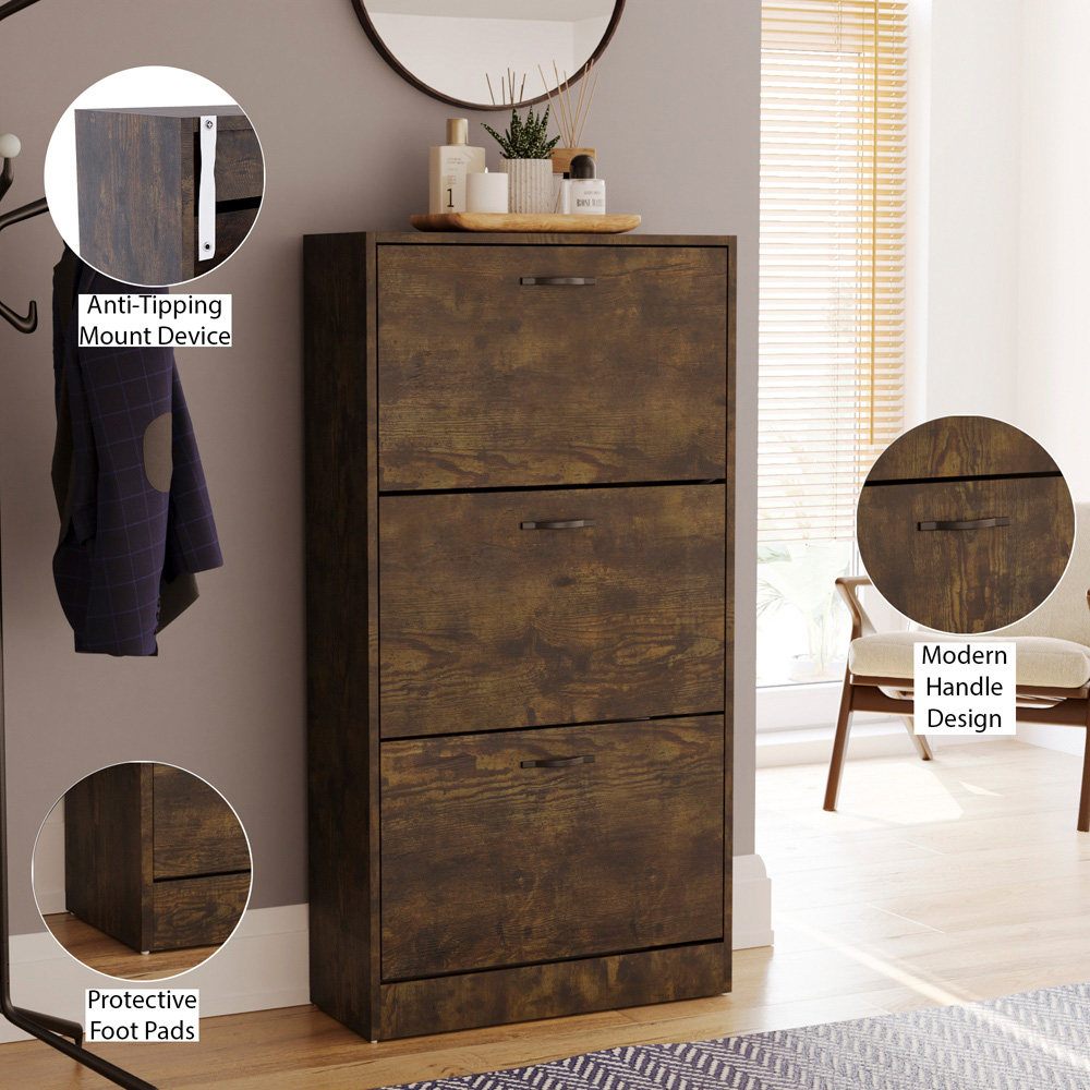 Vida Designs 3 Drawer Dark Wood Shoe Cabinet Image 7