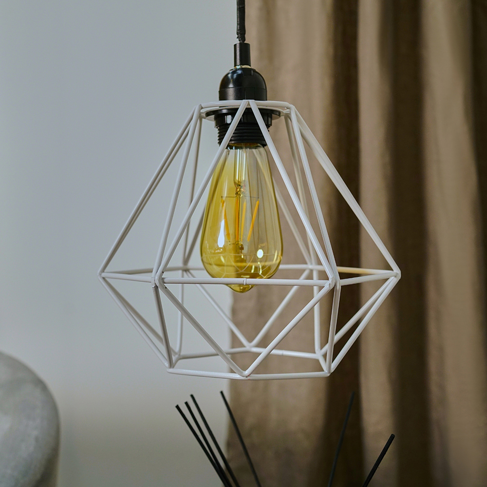 ValueLights Diablo White Industrial Wire Frame Pendant Shade Image 5
