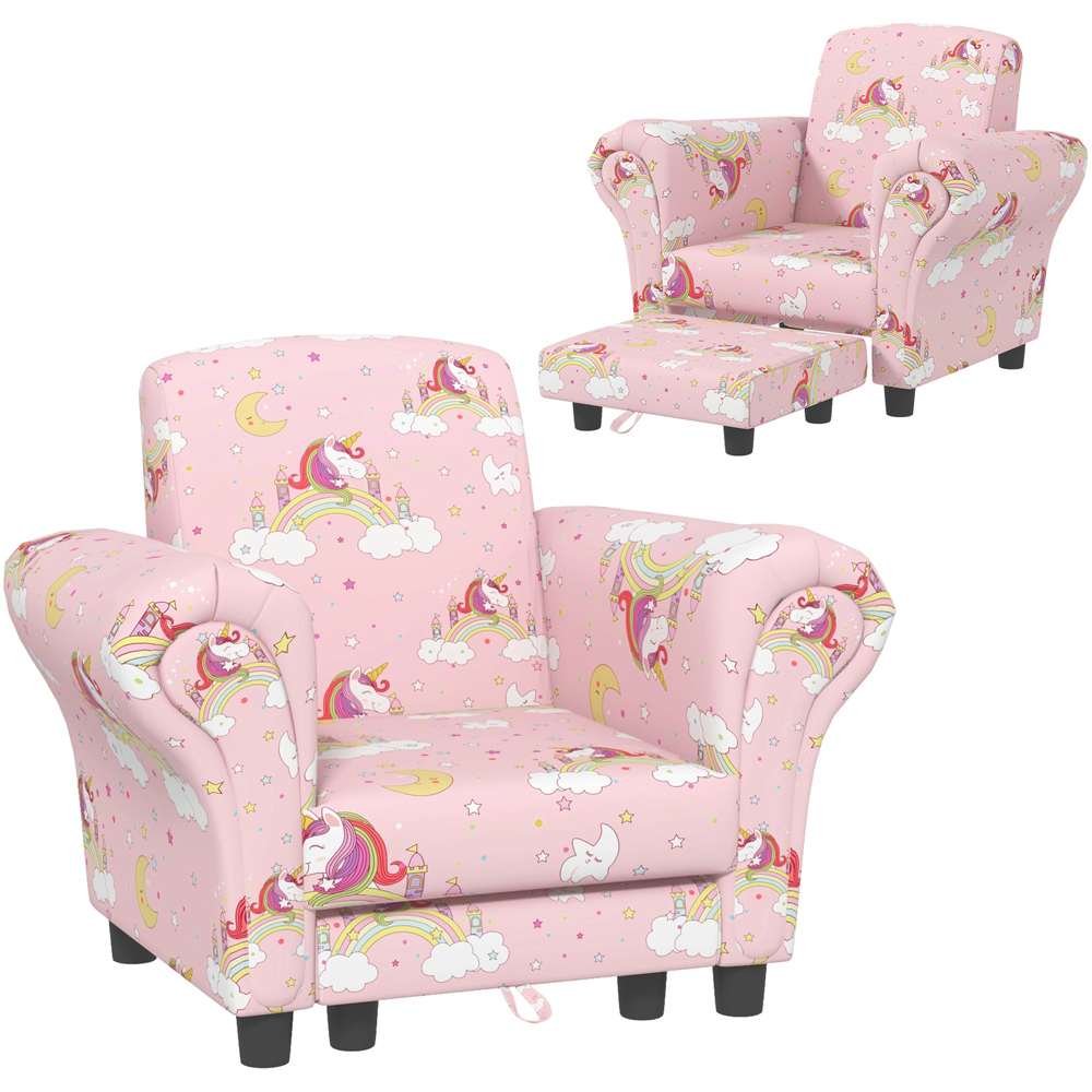AIYAPLAY Pink Unicorn Design Kids Armchair with Footrest Image 2