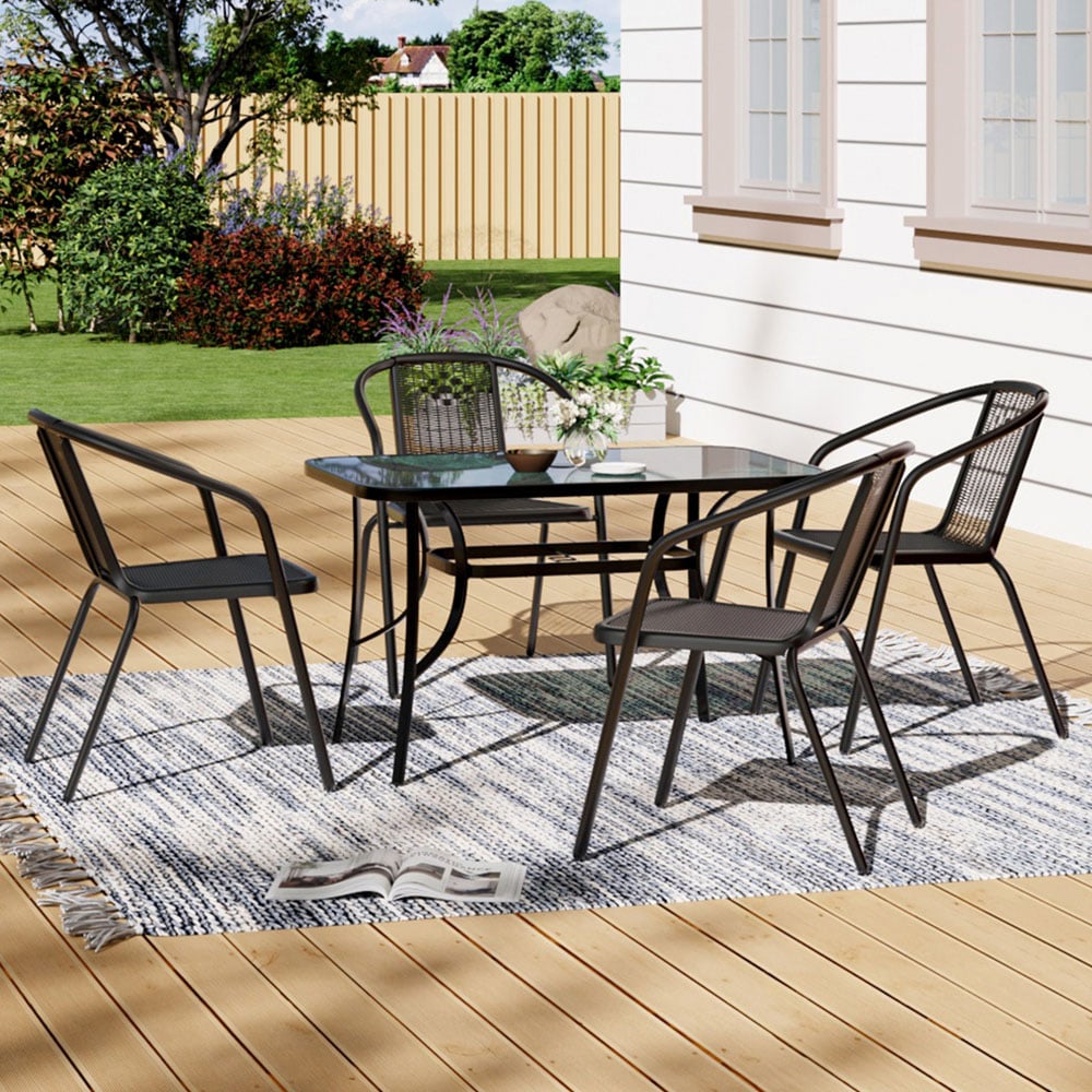 Living and Home Wicker 4 Seater Black Dining Set Image 1