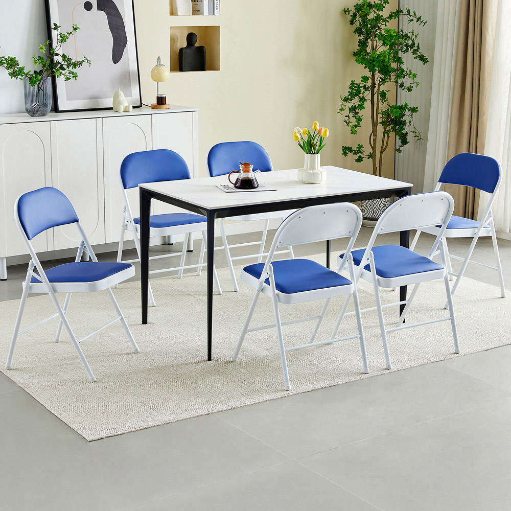 Set of 6 Blue Padded Folding Metal Dining Chairs Image 6