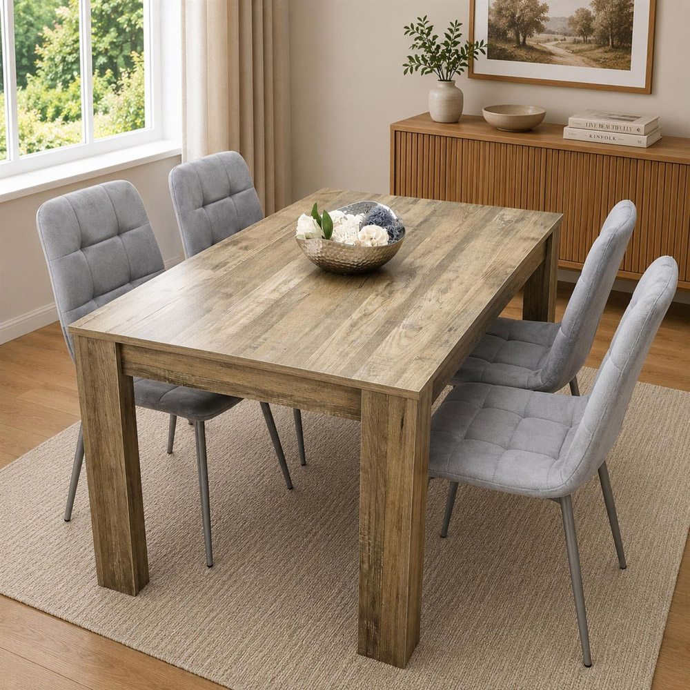 Portland 4 Seater Velvet Dining Set Rustic Effect and Grey Image 1