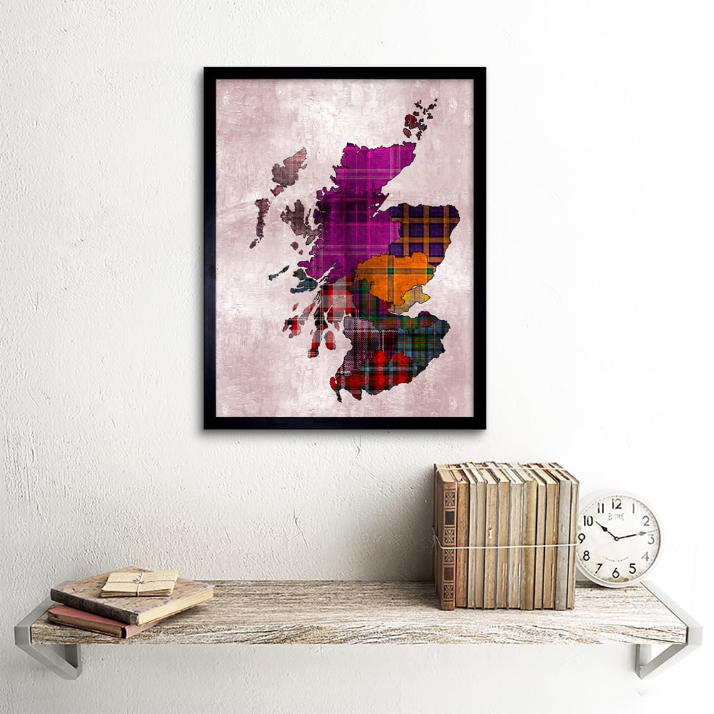 Wee Blue Coo Scotland Tartan Regions Scottish Clan Map Framed Wall Art Print 30 x 41cm Image 2