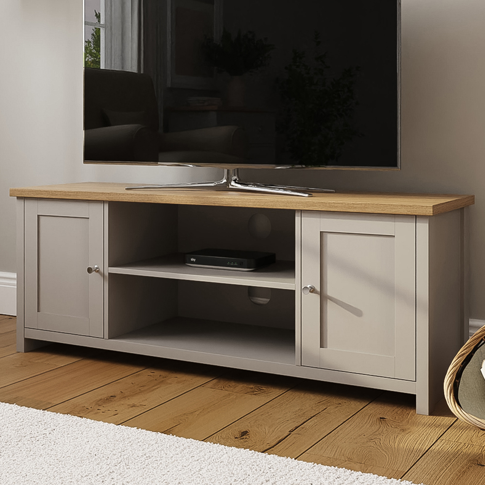 GFW Lancaster 2 Door 2 Shelf Grey Large TV Cabinet Image 1